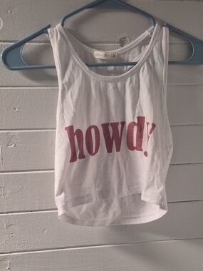 Active Basic White Tank Top with Pink "howdy!" Print